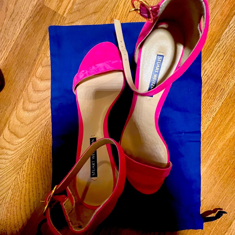 Hot Pink Suede Stuart Weitzman Ankle Wrap Sandal